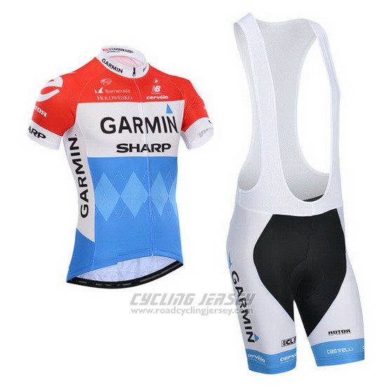 2014 Cycling Jersey Garmin Sharp Light Blue and Red Short Sleeve and Bib Short